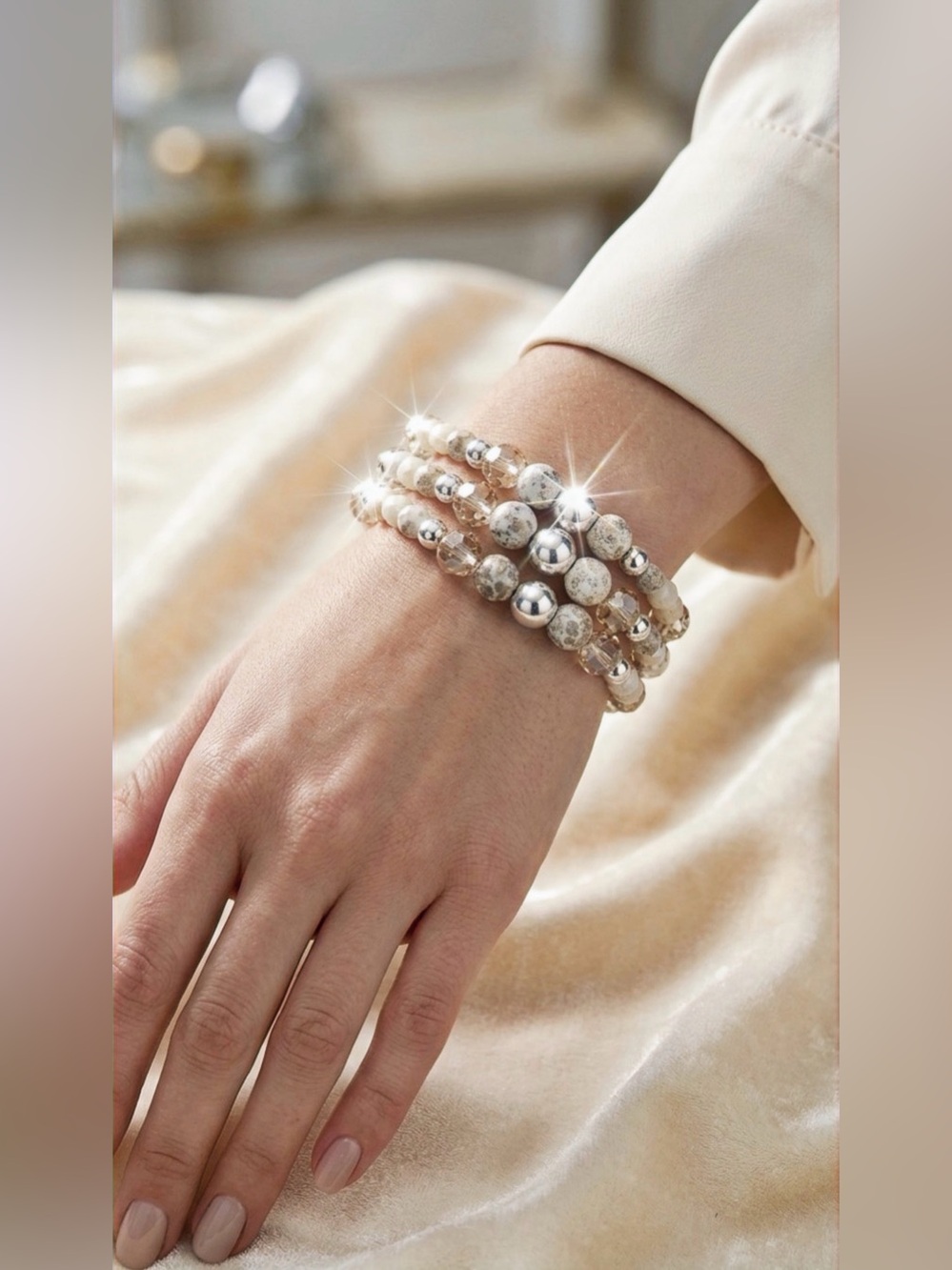 NWT - Triple strand Crystal and Czech Glass - Size 7”- 8.5”
